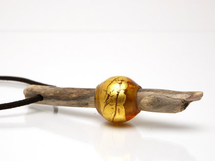 Collana legno e vetro oro
